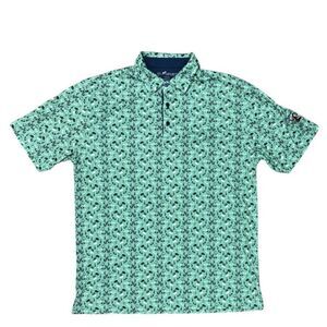 HL Sport Performance Luxury Fish Print Golf Polo Shirt Men’s M Green Embroidered
